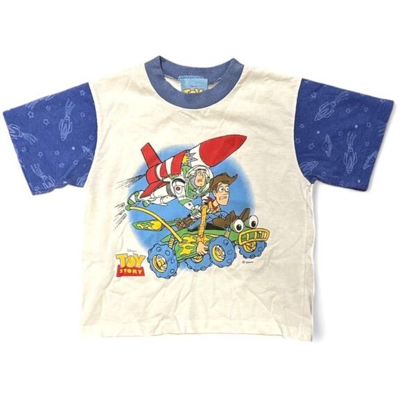 Vintage Disney Toy Story Shirt kids White Blue Buzz Woody RC Made USA 90s *READ* - Picture 1 of 12